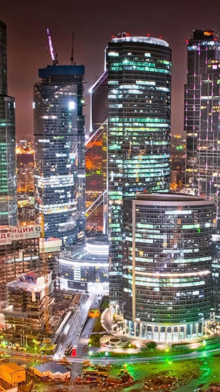 Skyline Der Stadt Bei Nacht Night. Wallpaper in 720x1280 Resolution