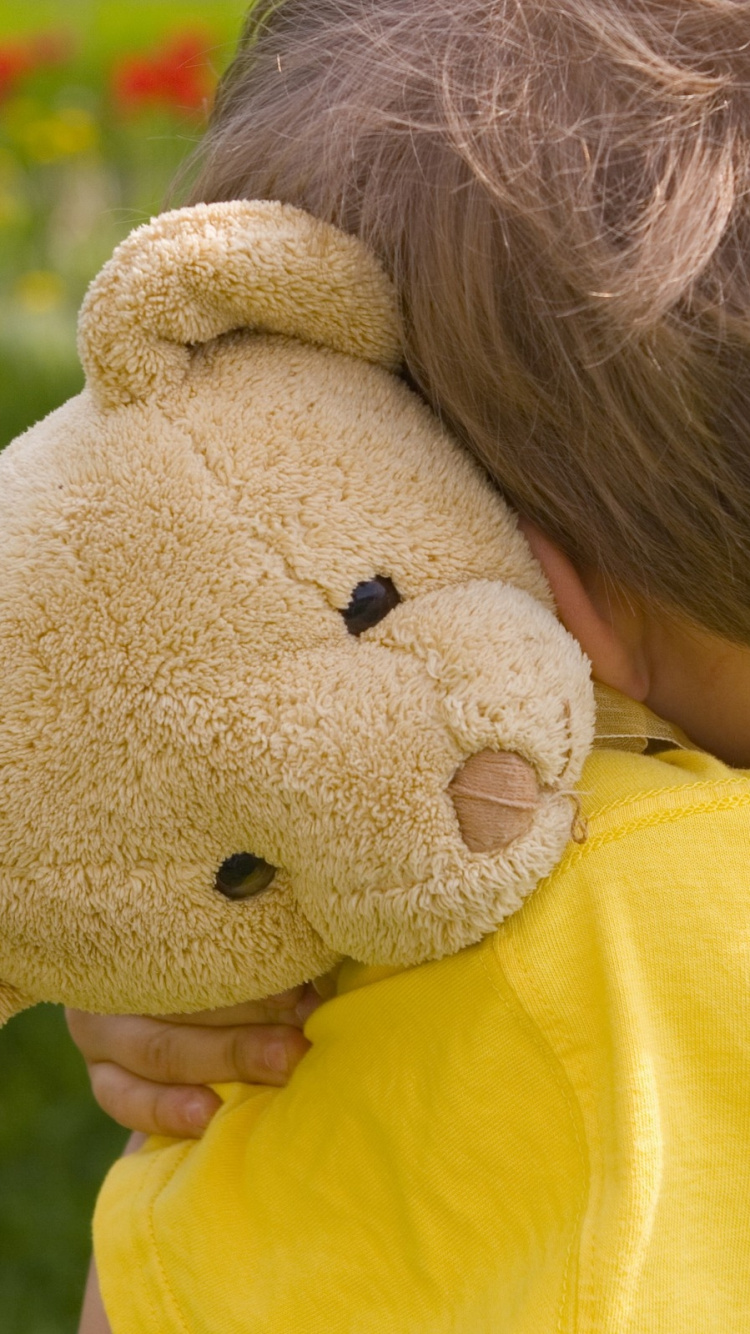 Infant, Stuffed Toy, Teddy Bear, Yellow, Child. Wallpaper in 750x1334 Resolution