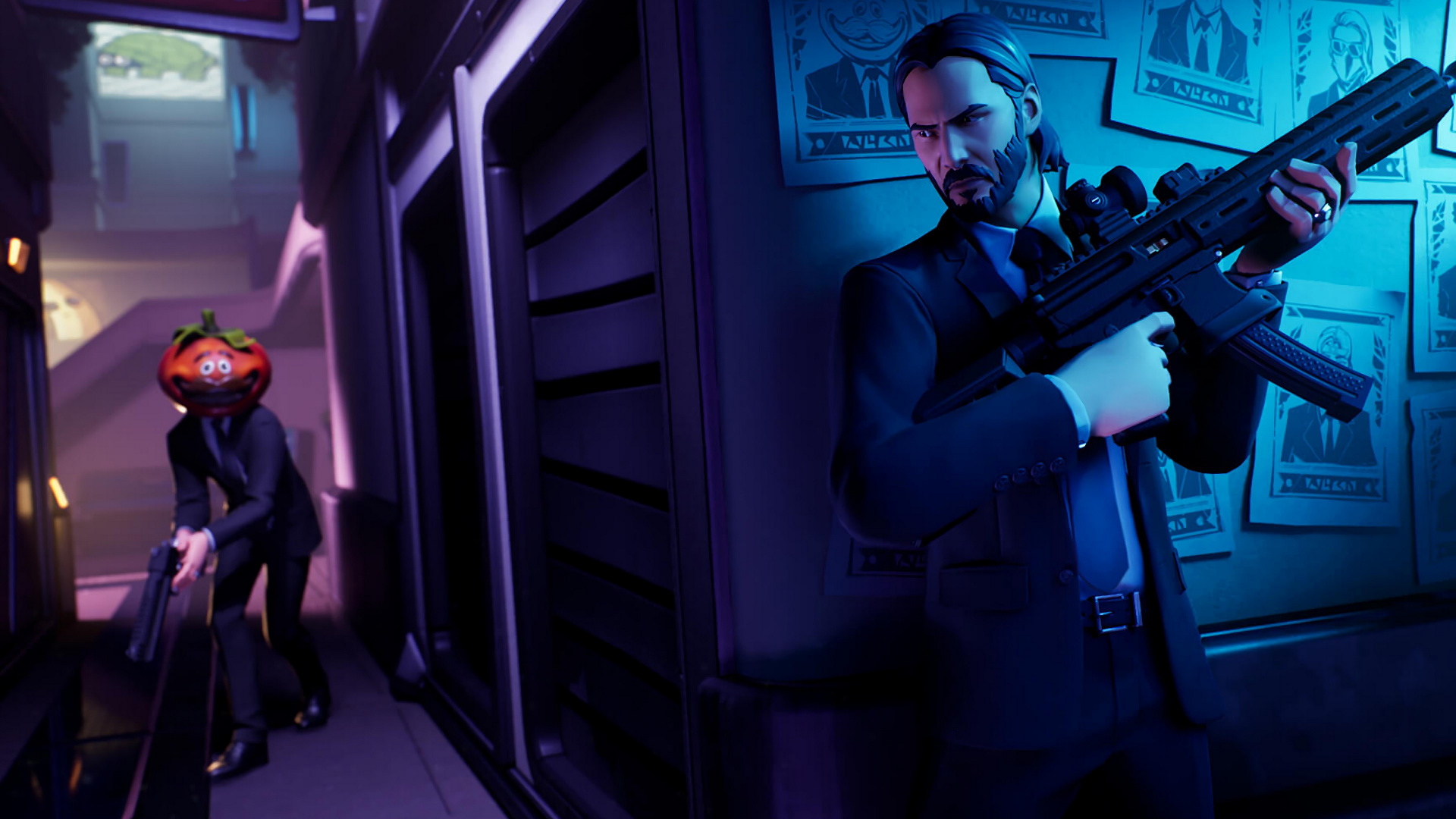 Fortnite, John Wick, Epic Games, Blue, Jeu Pc. Wallpaper in 1920x1080 Resolution