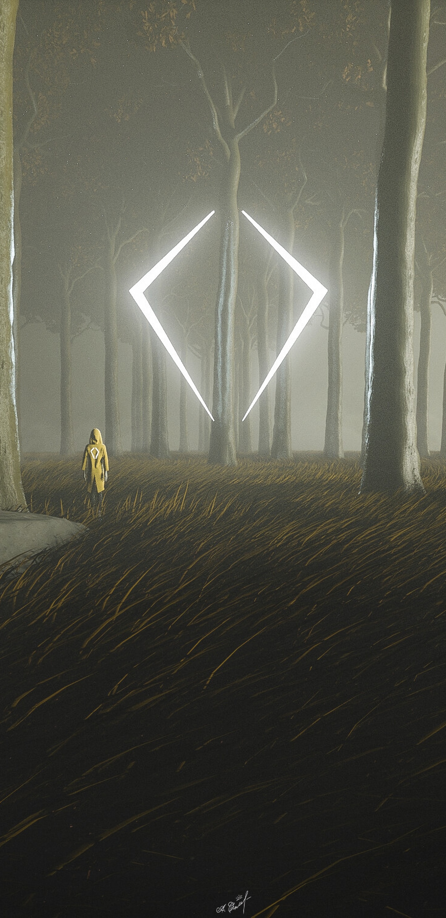 Person in Yellow Jacket Standing on Forest During Daytime. Wallpaper in 1440x2960 Resolution