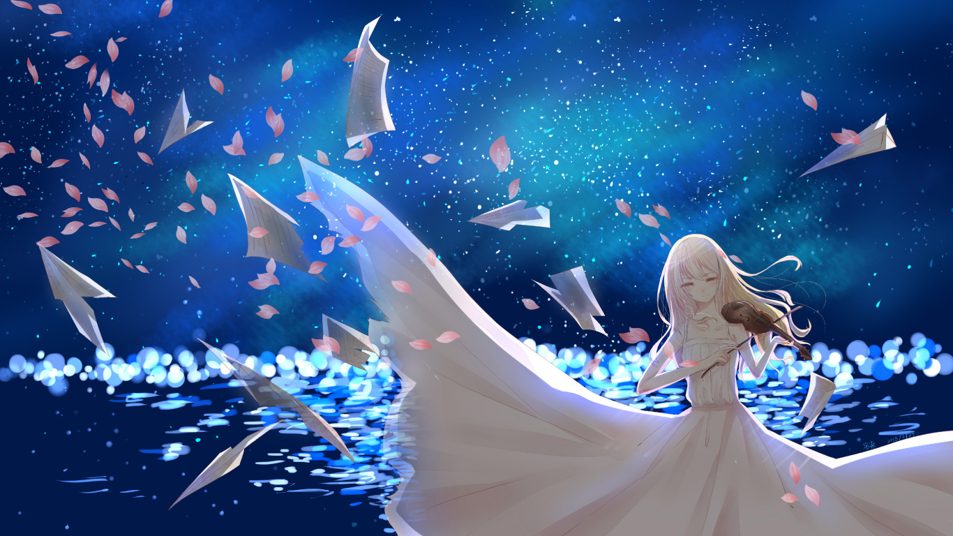 宫冈香织（Kaori Miyazono）, 性质, 手势, 艺术 壁纸 1366x768 允许