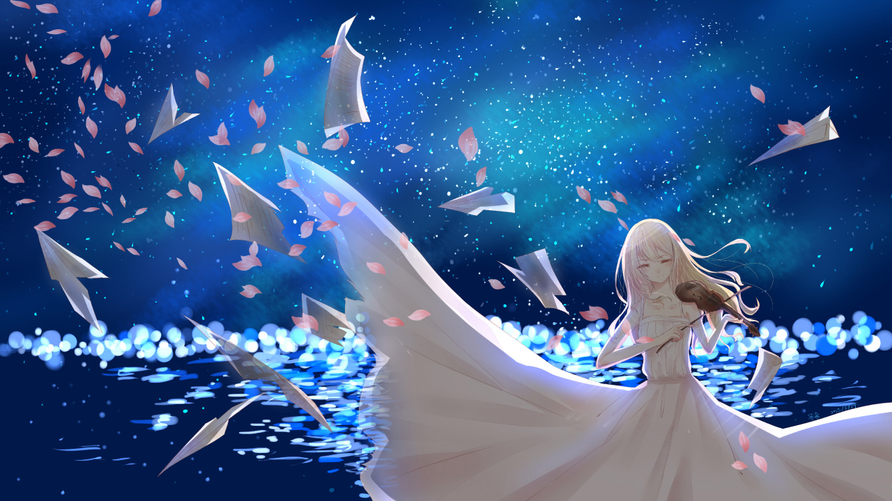 Kaori Miyazono, Anime, Azul, Naturaleza, Entretenimiento. Wallpaper in 1280x720 Resolution