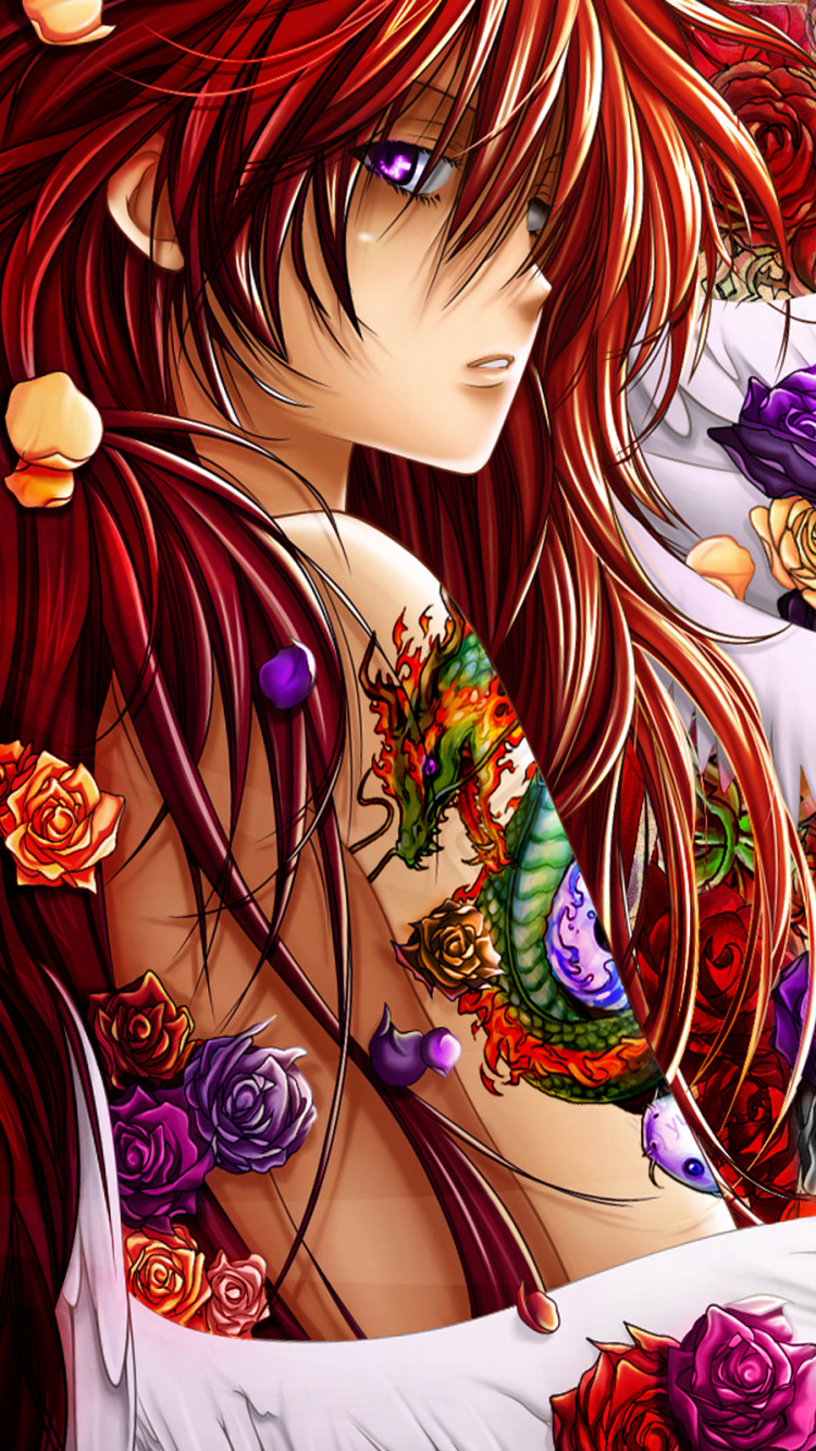 Mujer en Vestido Blanco y Rojo Personaje de Anime. Wallpaper in 750x1334 Resolution