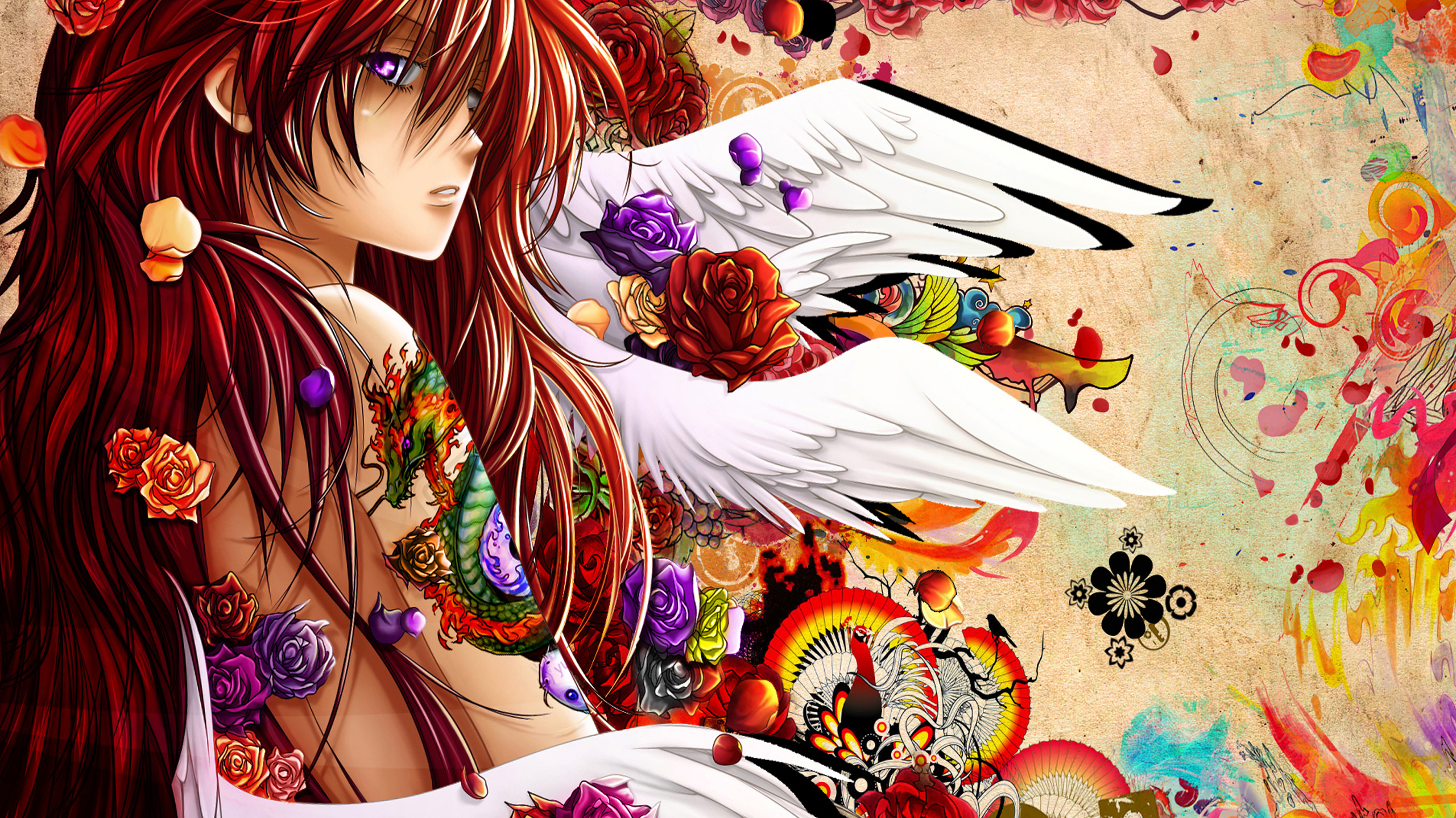 Femme en Robe Blanche et Rouge Personnage Anime. Wallpaper in 2560x1440 Resolution