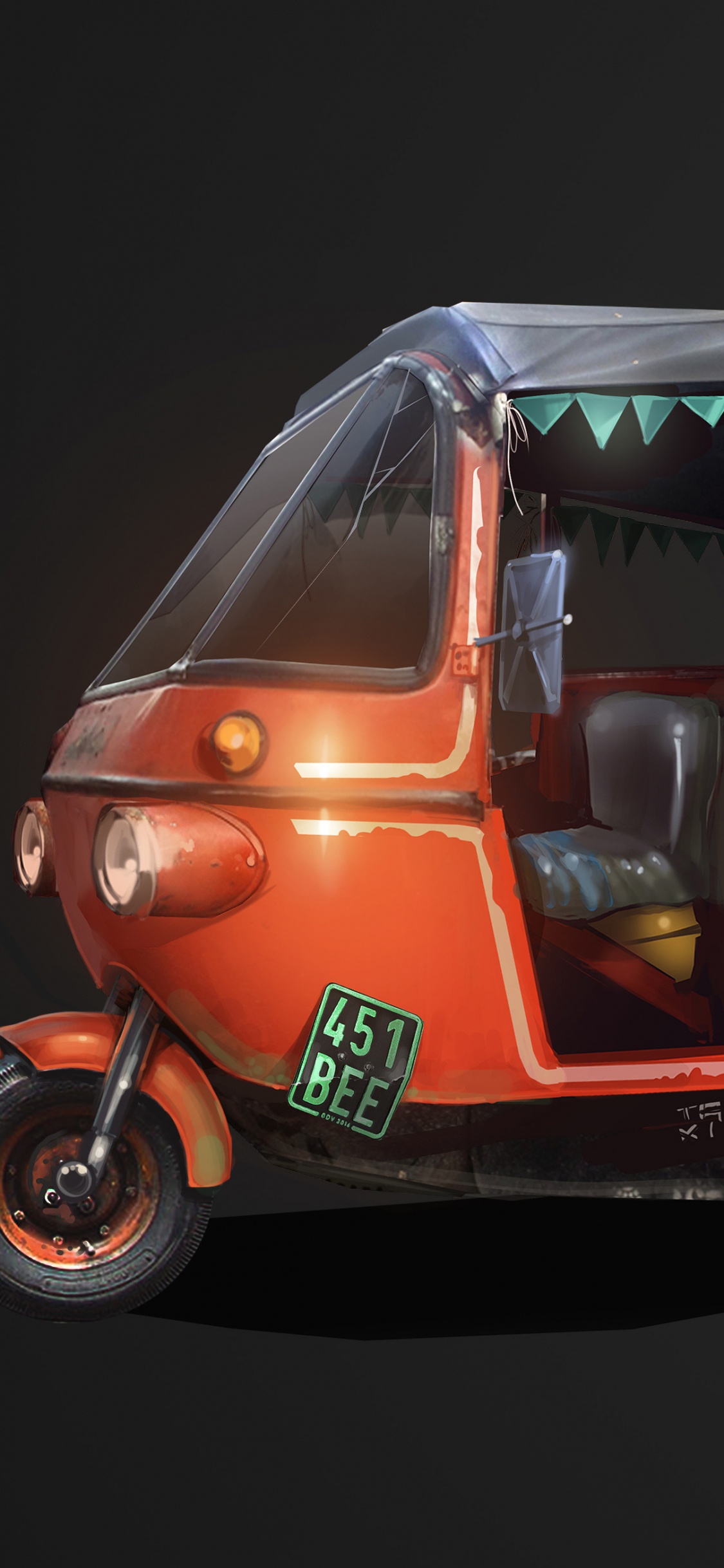 Red and Black Auto Rickshaw. Wallpaper in 1125x2436 Resolution