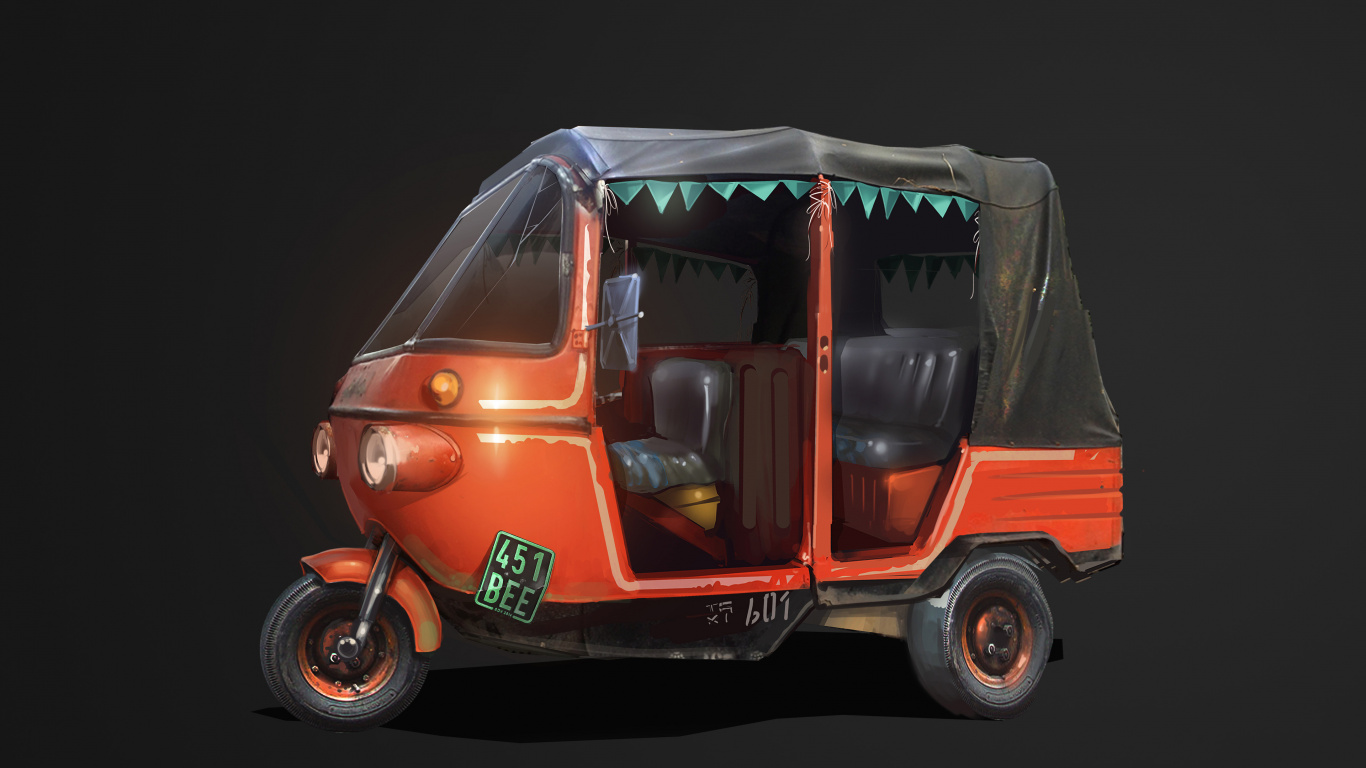 Red and Black Auto Rickshaw. Wallpaper in 1366x768 Resolution