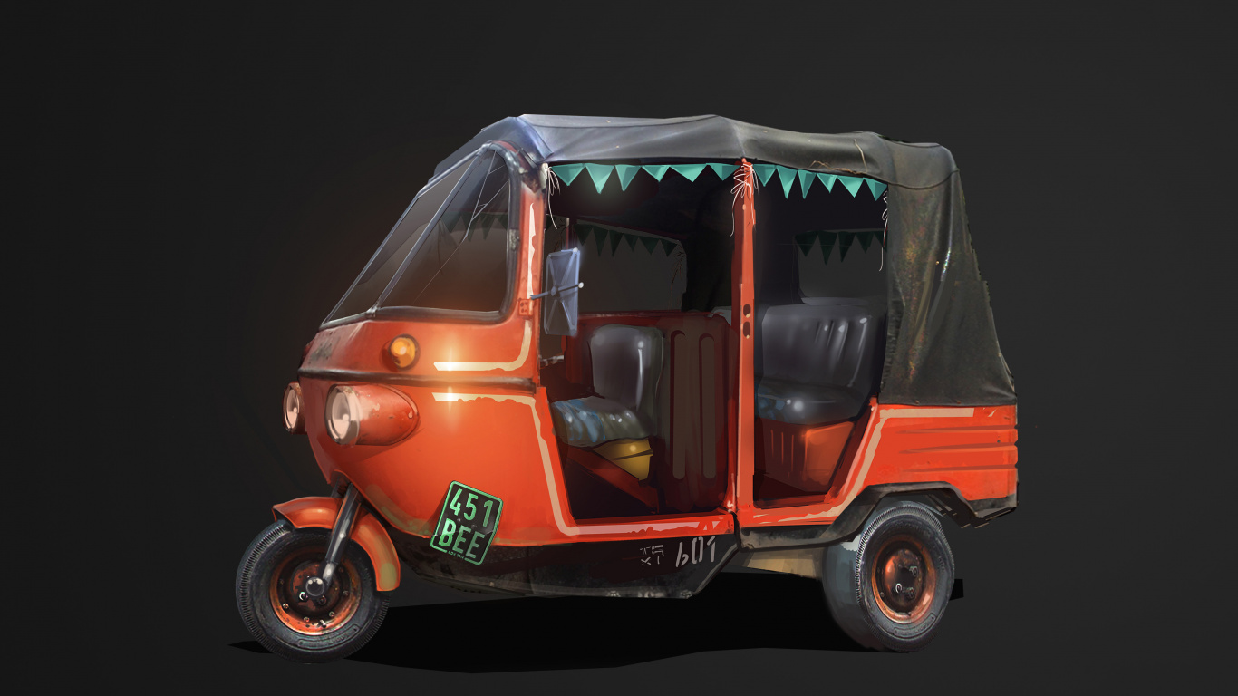 Rickshaw Automático Rojo y Negro. Wallpaper in 1366x768 Resolution