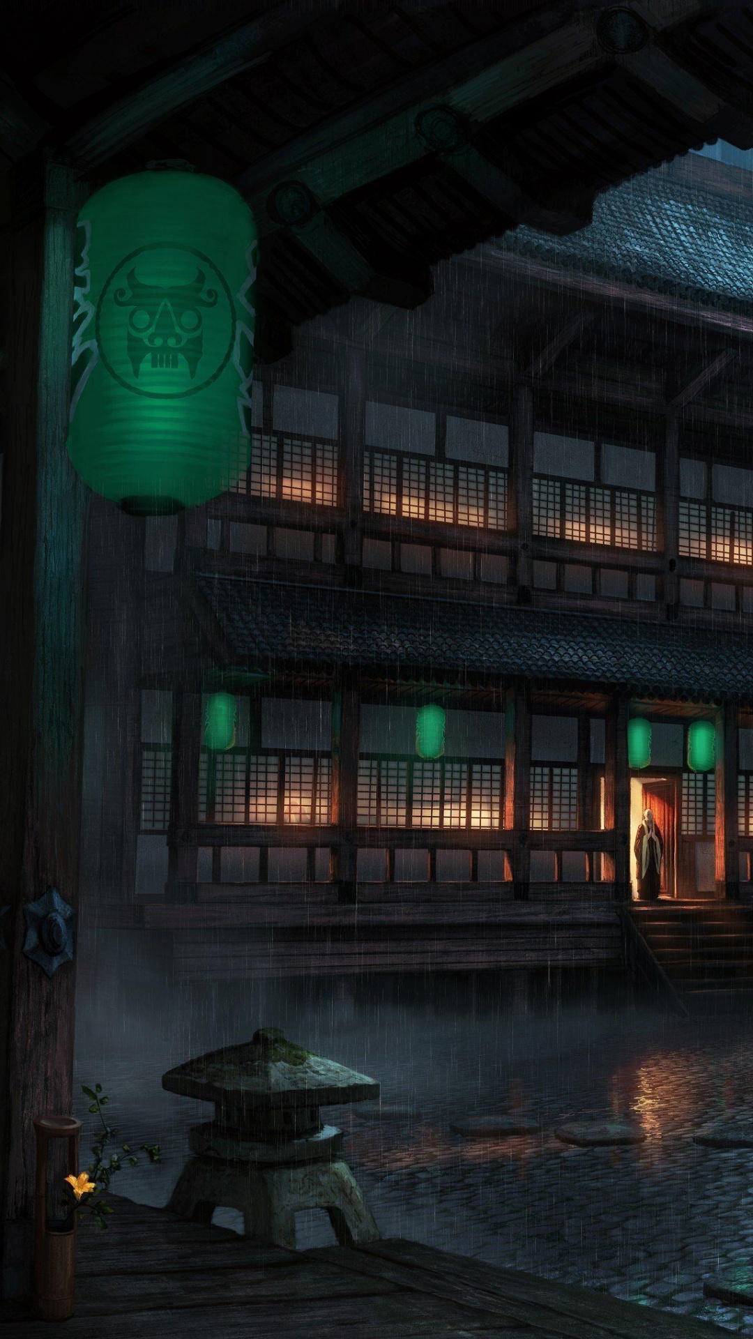 樱花, 光, 建筑, 的房子, 日本艺术 壁纸 1080x1920 允许