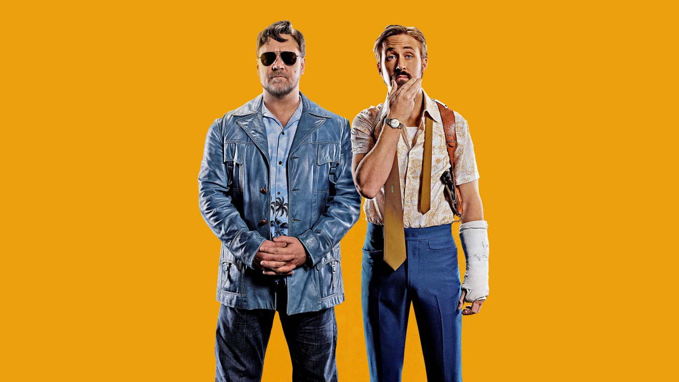 Ryan Gosling Und Russell Crowe, Ryan Gosling, Russell Crowe, Die Netten Jungs, Holland Marsch. Wallpaper in 1366x768 Resolution