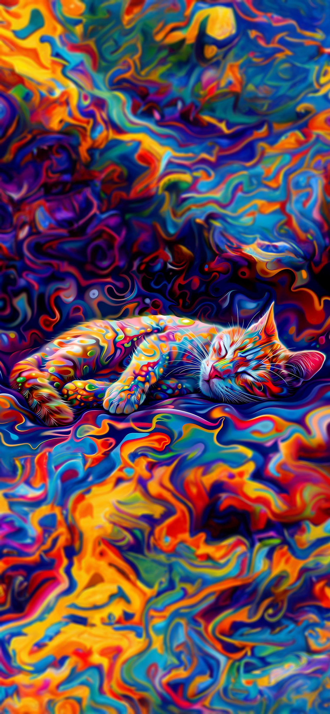 Katze, Felidae, Kunstfarbe, Malerei, Visual Arts. Wallpaper in 1125x2436 Resolution
