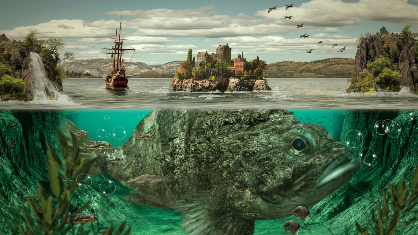 Water, Art, Cloud, Water Resources, Green. Wallpaper in 1366x768 Resolution