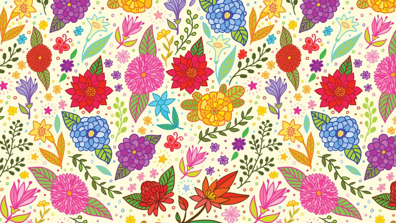 Textil Floral Rojo Amarillo y Azul. Wallpaper in 1366x768 Resolution