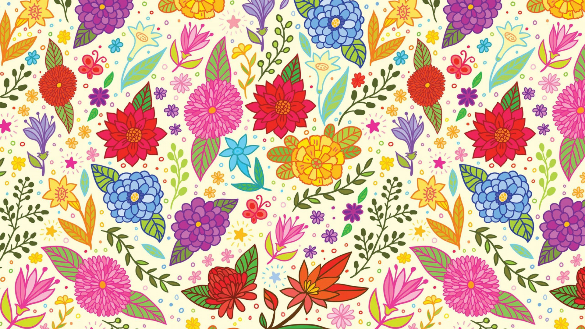 Textil Floral Rojo Amarillo y Azul. Wallpaper in 1920x1080 Resolution