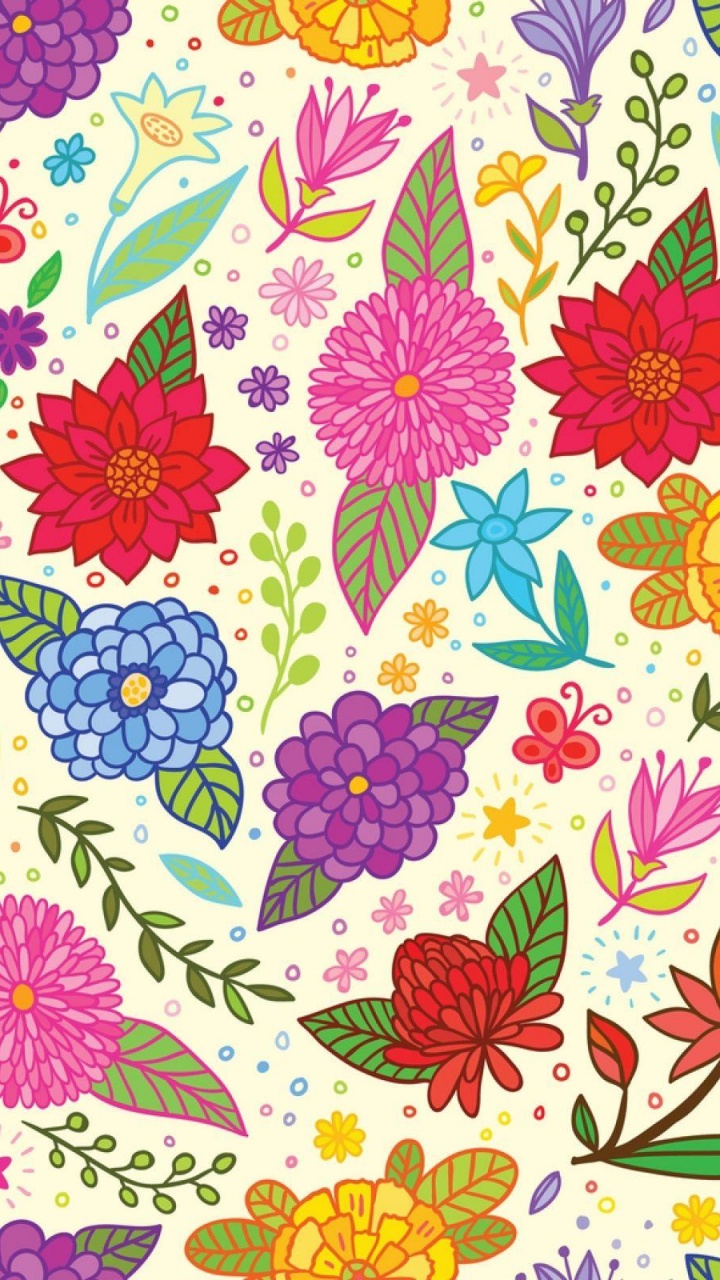 Rot-gelbes Und Blaues Florales Textil. Wallpaper in 720x1280 Resolution