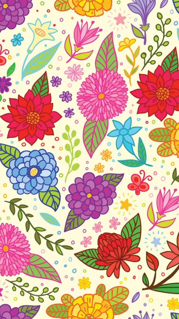 Red Yellow and Blue Floral Textile. Wallpaper in 750x1334 Resolution