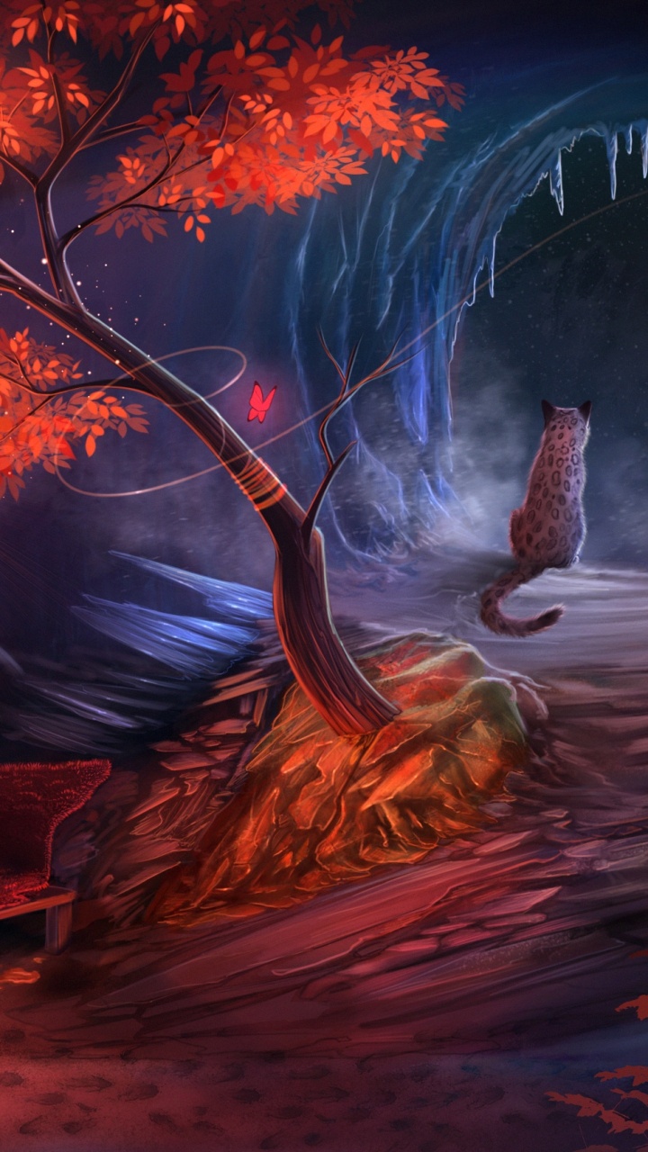 Silla de Madera Marrón Cerca Del Árbol Con Luces. Wallpaper in 720x1280 Resolution