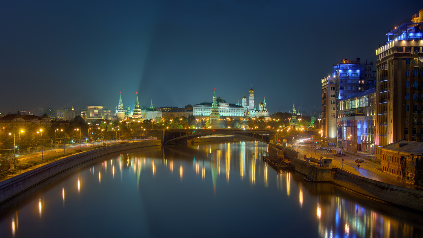 City Skyline During Night Time. Wallpaper in 1366x768 Resolution