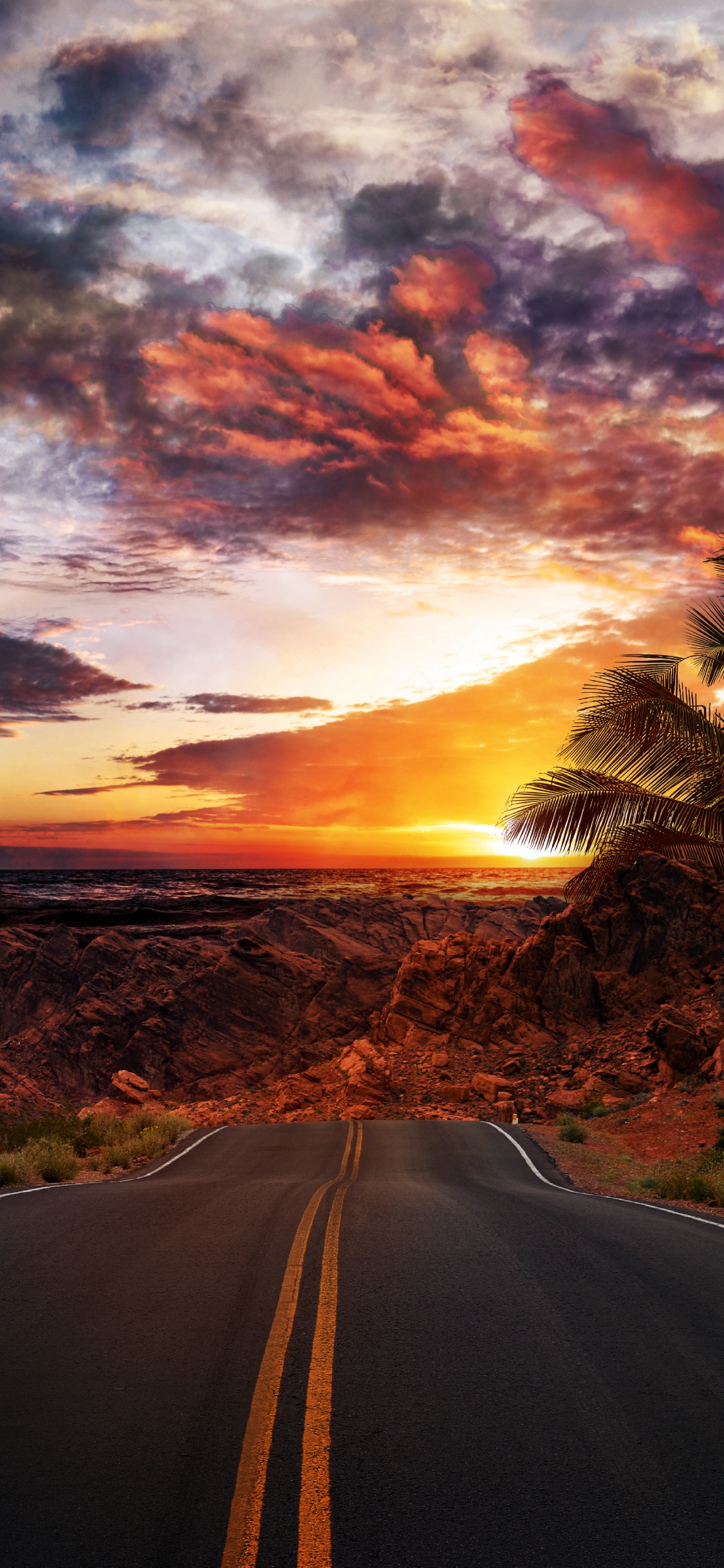 Cloud, Infrastruktur, Naturlandschaft, Fahrbahn, Orange. Wallpaper in 1125x2436 Resolution