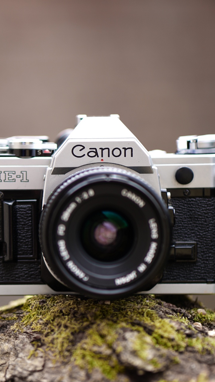 Black and Silver Canon Dslr Camera on Brown Rock. Wallpaper in 720x1280 Resolution