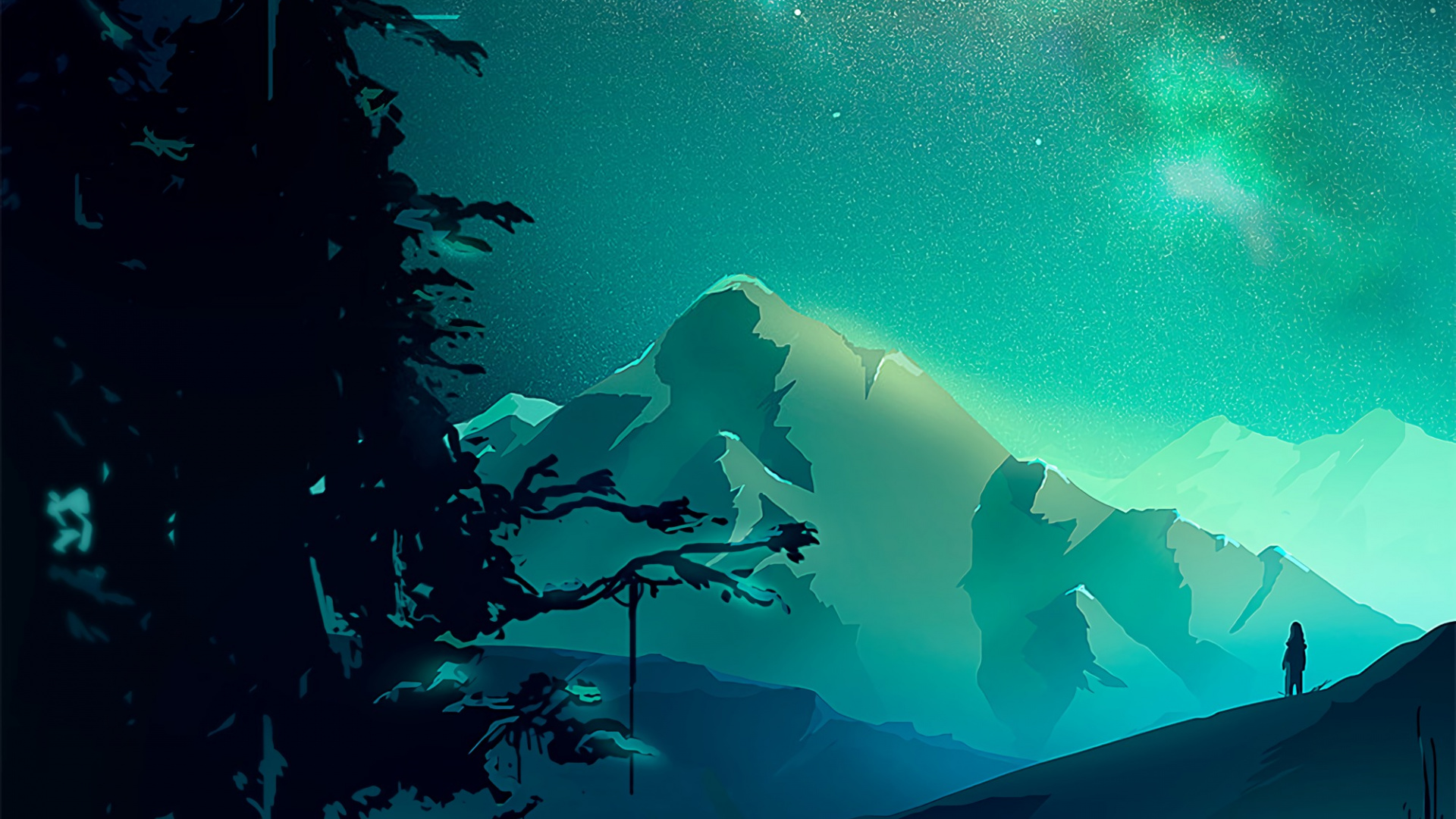 Silhouette of Trees Under Starry Night. Wallpaper in 1920x1080 Resolution