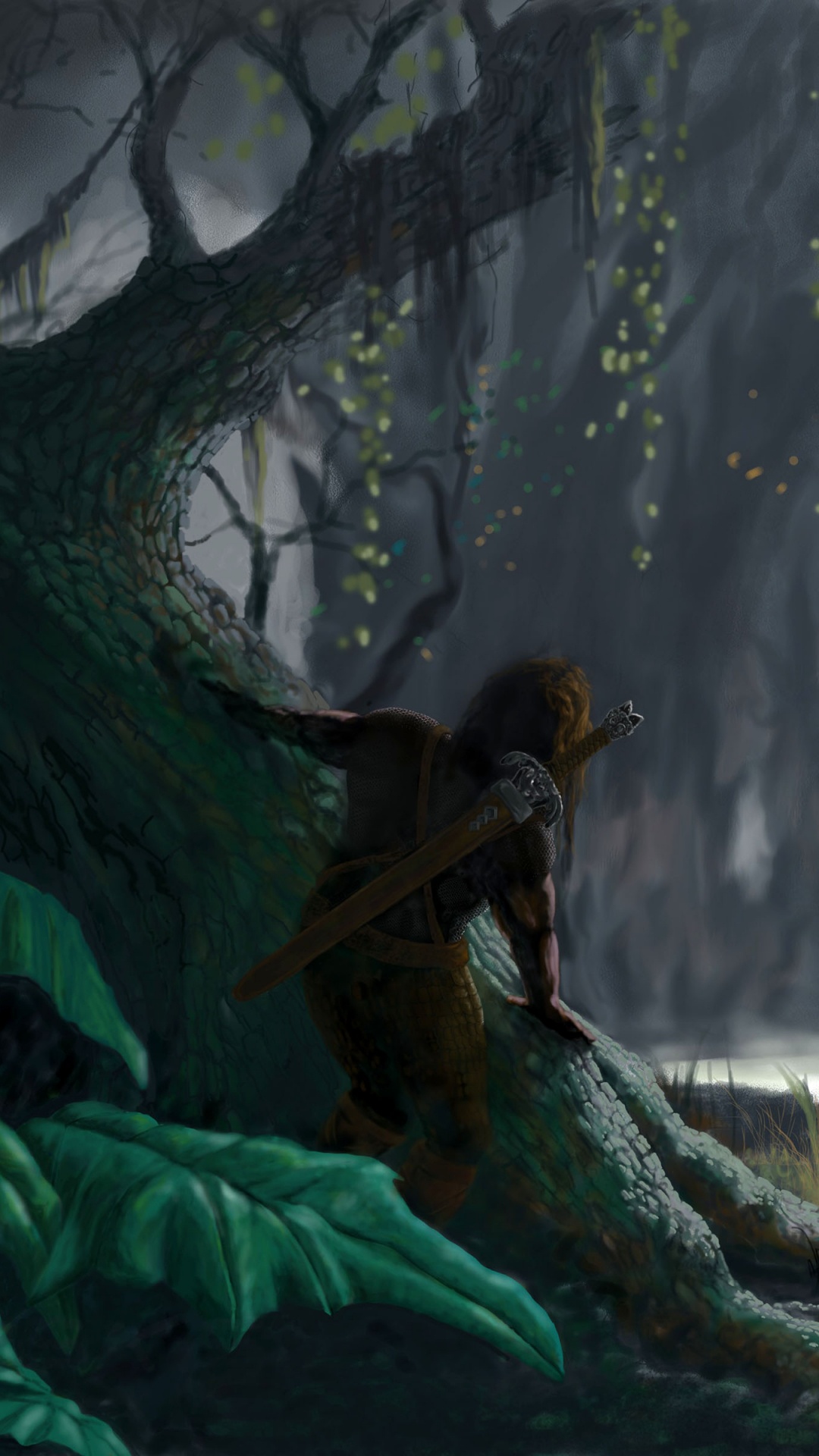 Woman in Black Dress Sitting on Tree Branch. Wallpaper in 1080x1920 Resolution