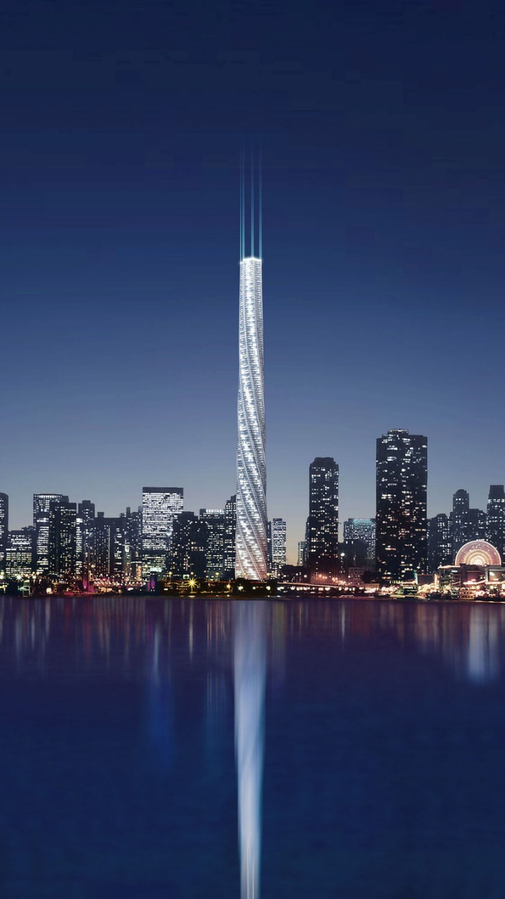 City Skyline Across Body of Water During Night Time. Wallpaper in 720x1280 Resolution