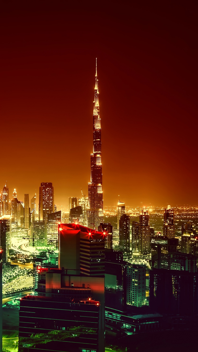 Skyline Der Stadt Bei Nacht Night. Wallpaper in 750x1334 Resolution