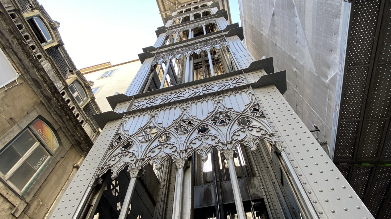 Santa Justa Lift, Infrastruktur, Architektur, Engineering, Eisen. Wallpaper in 1366x768 Resolution
