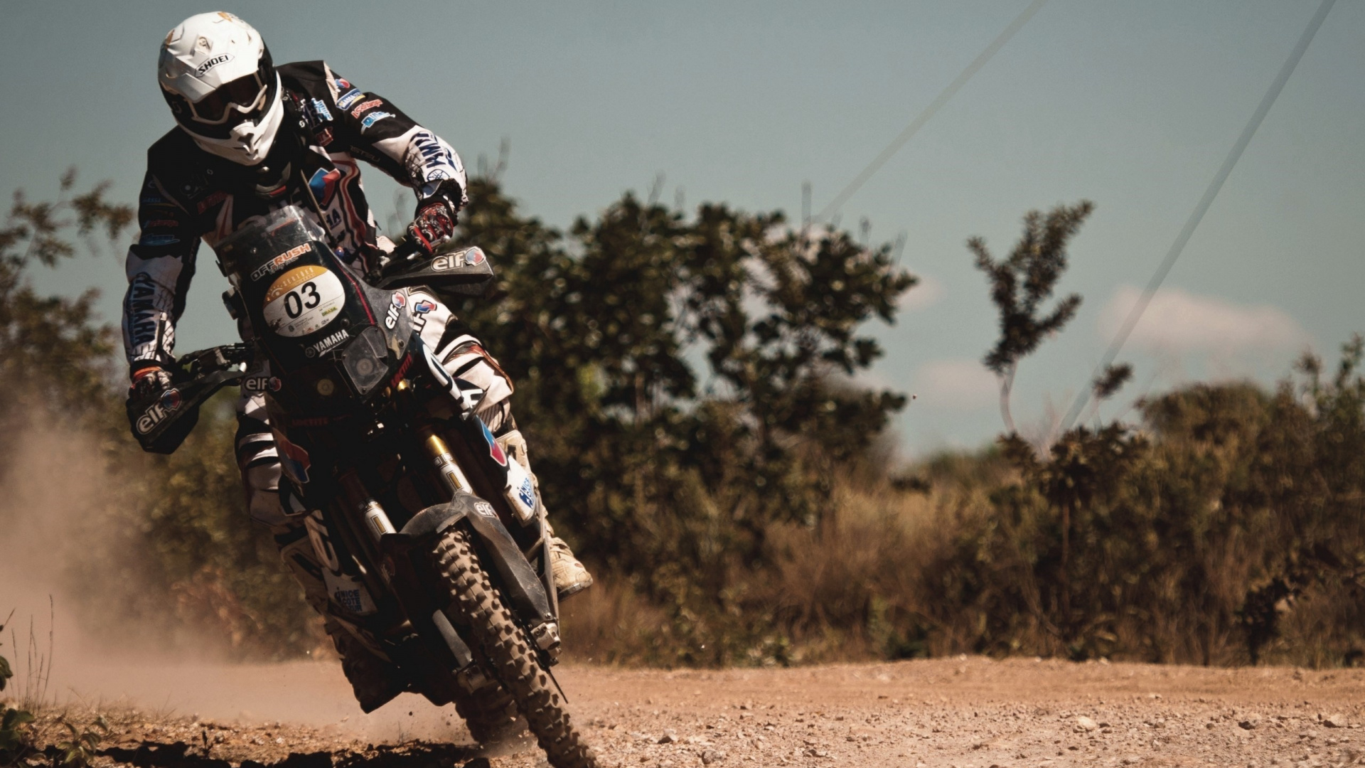 Man in Black and White Motorcycle Suit Riding Motocross Dirt Bike. Wallpaper in 1920x1080 Resolution