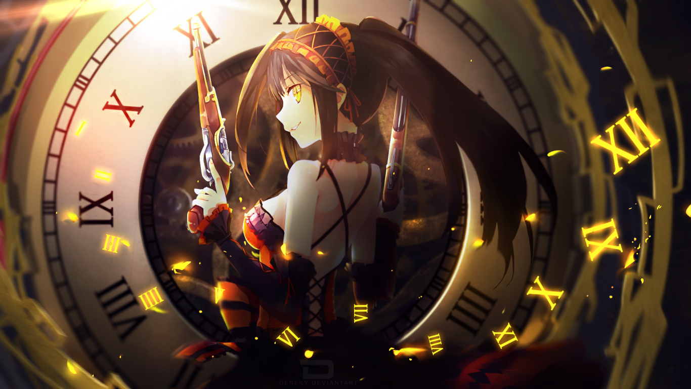 Anime, Kurumi-Tokisaki, Animation, Bernstein, Uhr. Wallpaper in 1366x768 Resolution