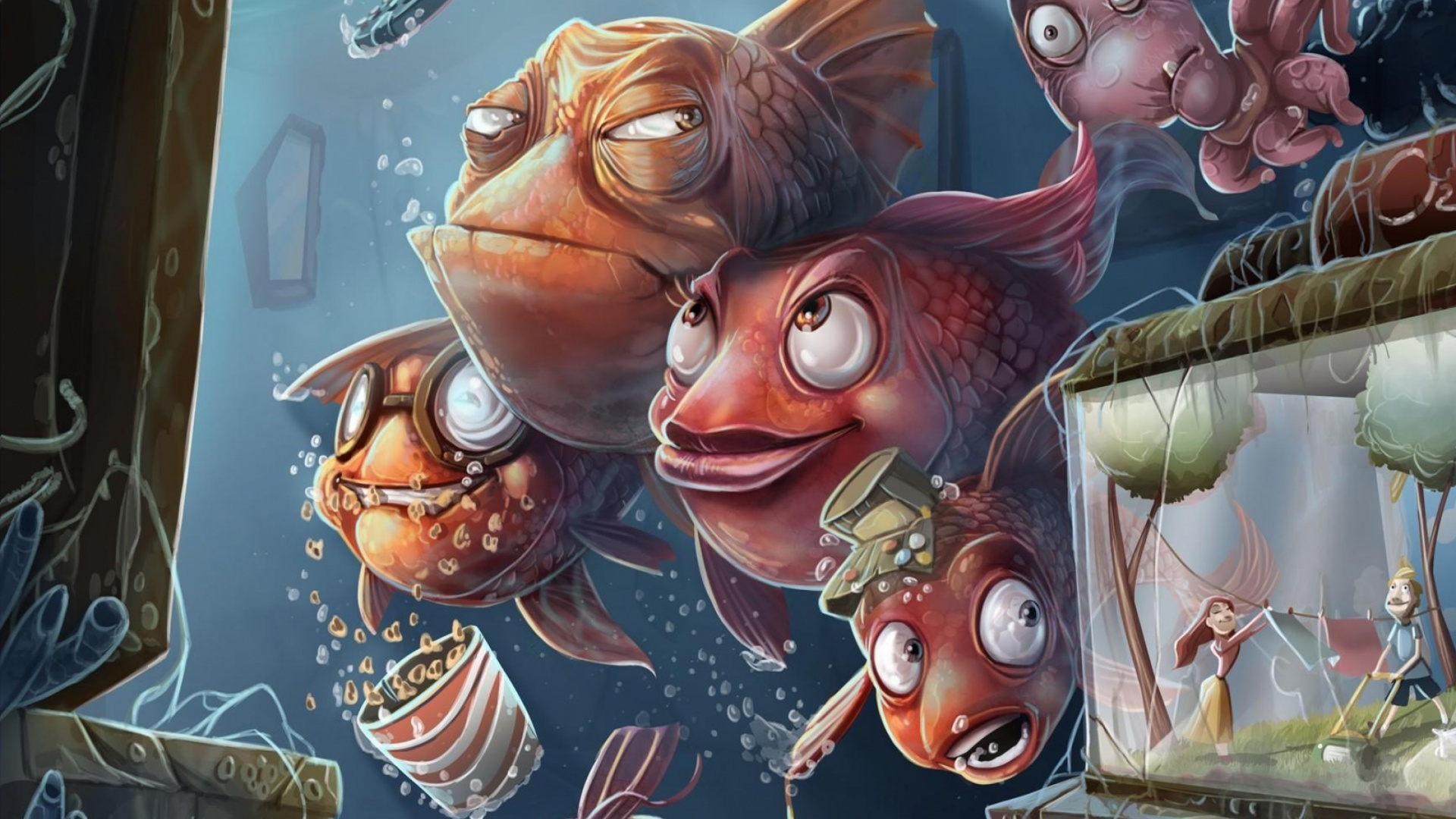 Two Red and Brown Animal Cartoon Characters. Wallpaper in 1920x1080 Resolution