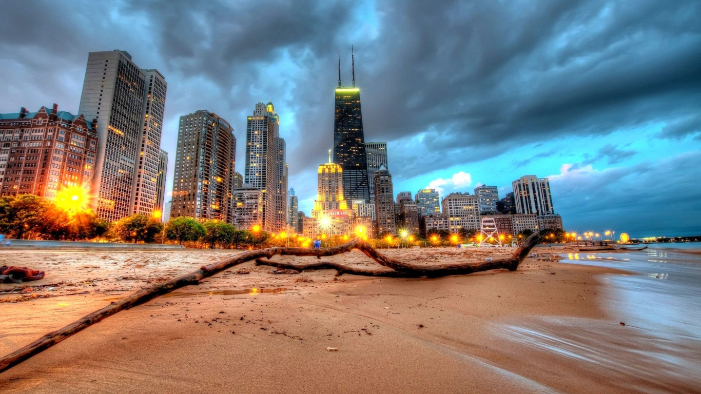 City Skyline Under Gray Cloudy Sky During Daytime. Wallpaper in 1366x768 Resolution