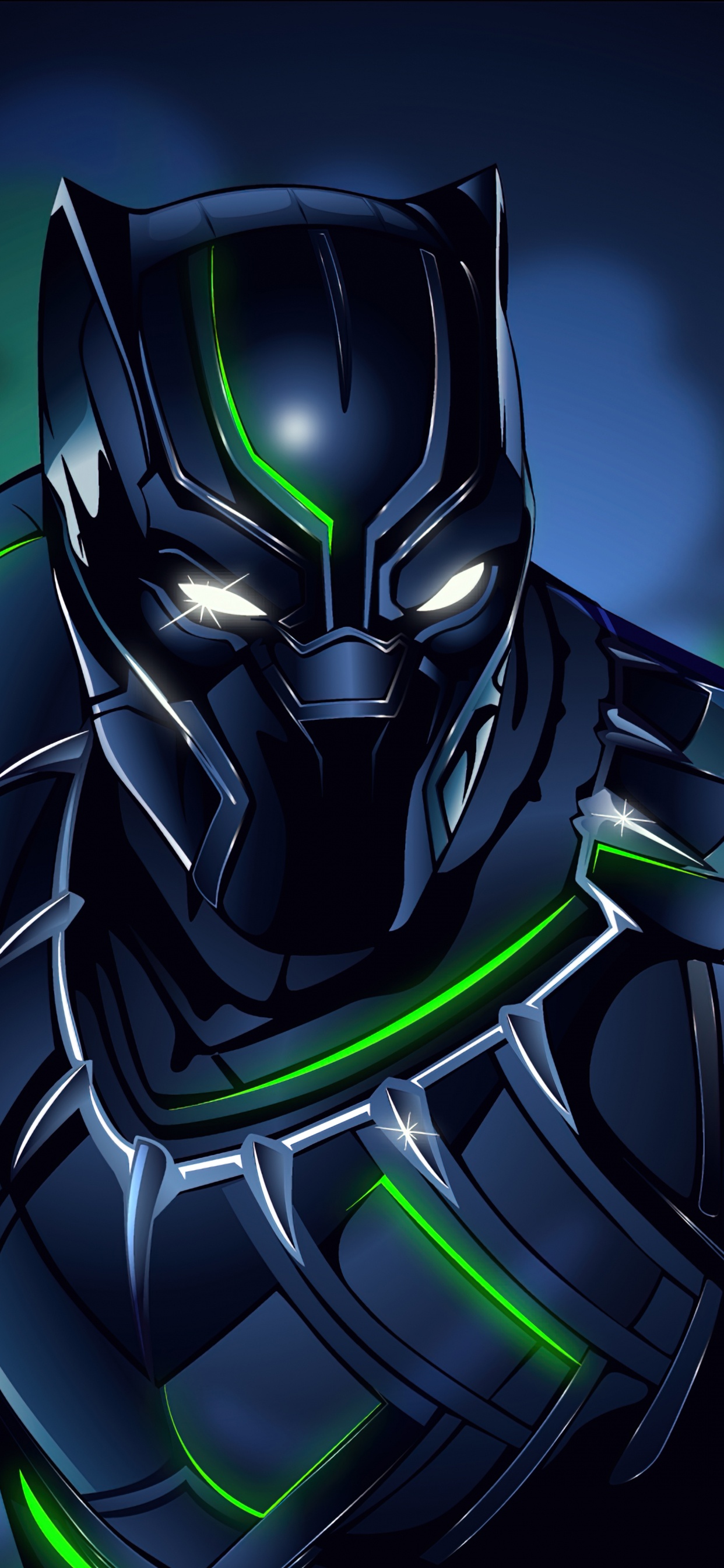 Black Panther, Superhero, Illustration, Cartoon, Electric Blue. Wallpaper in 1242x2688 Resolution