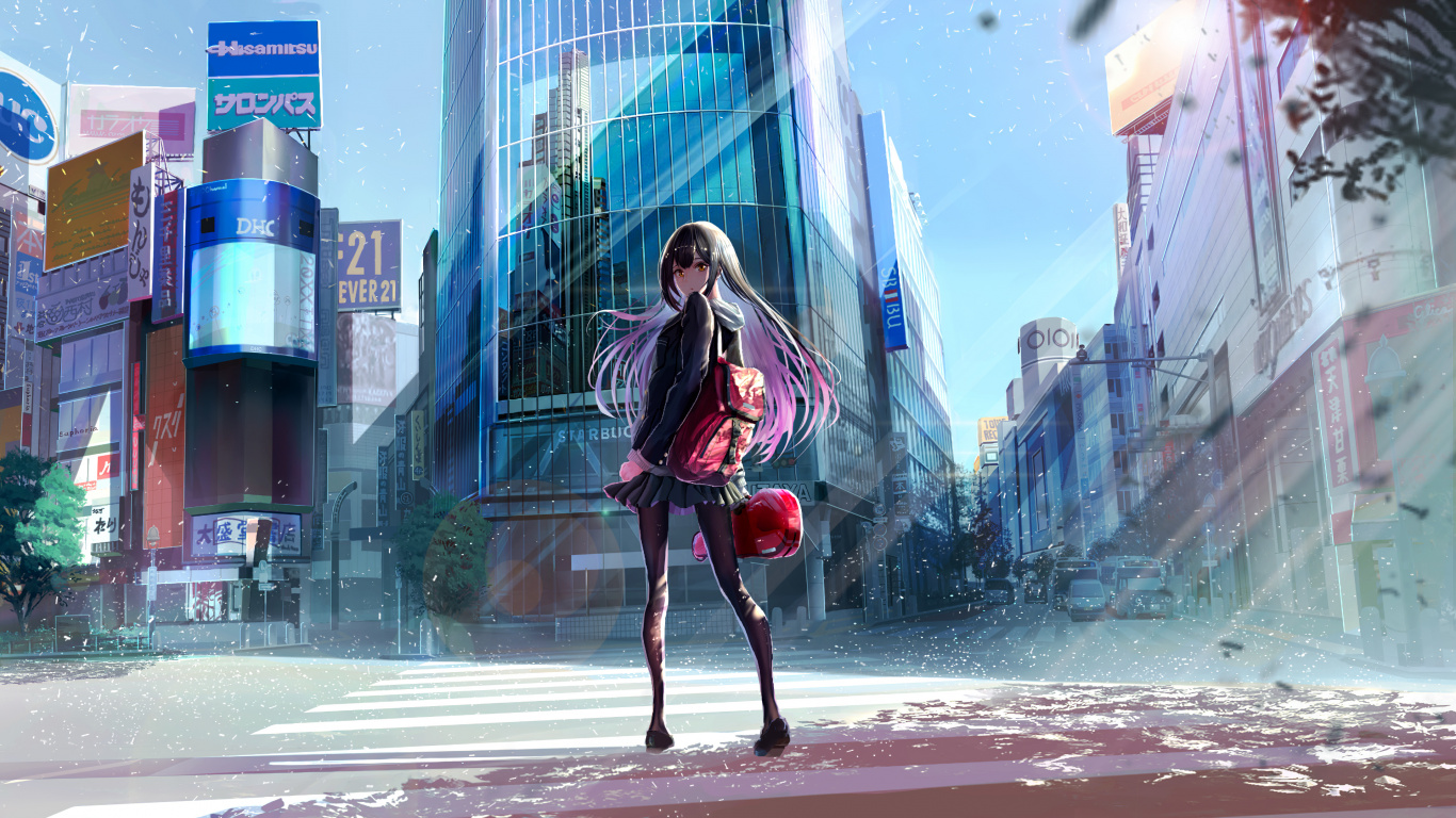 Anime, Cartoon, Light, Building, Fashion. Wallpaper in 1366x768 Resolution