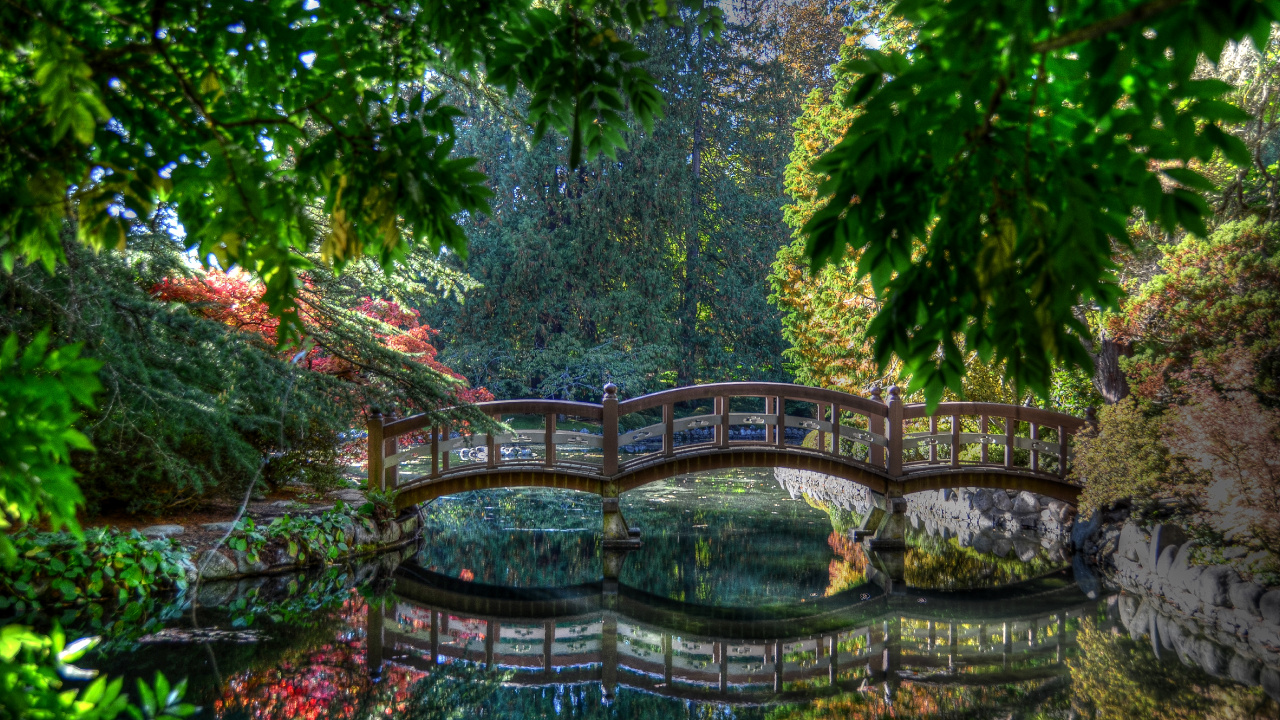 Pont en Bois Brun Au-dessus de la Rivière. Wallpaper in 1280x720 Resolution