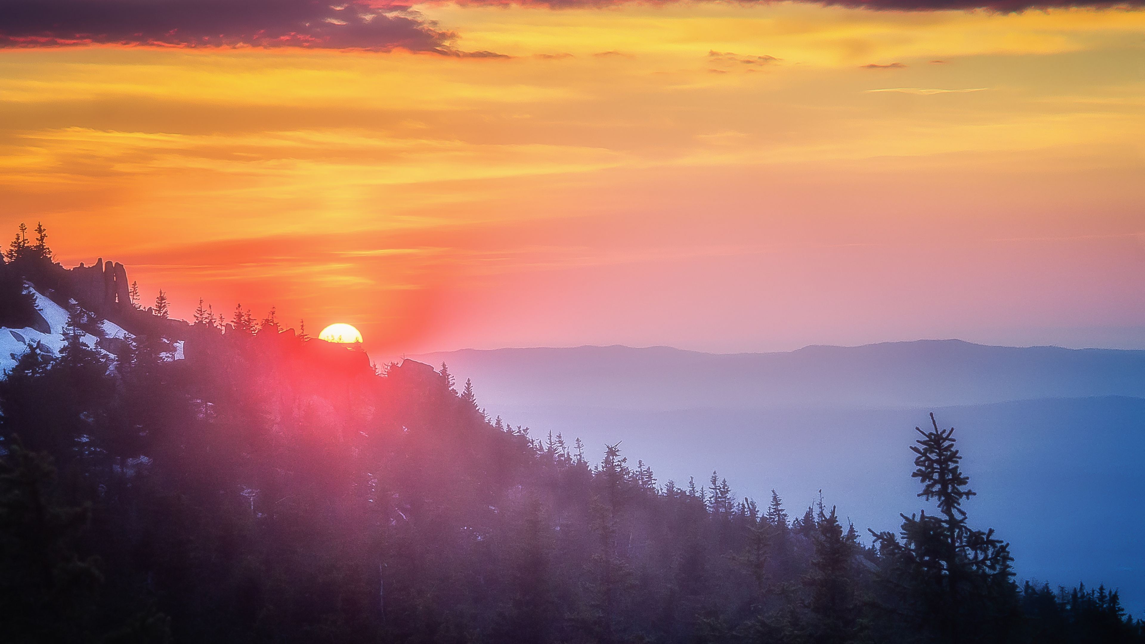 Mañana, Naturaleza, Afterglow, Puesta, Montaña. Wallpaper in 3840x2160 Resolution