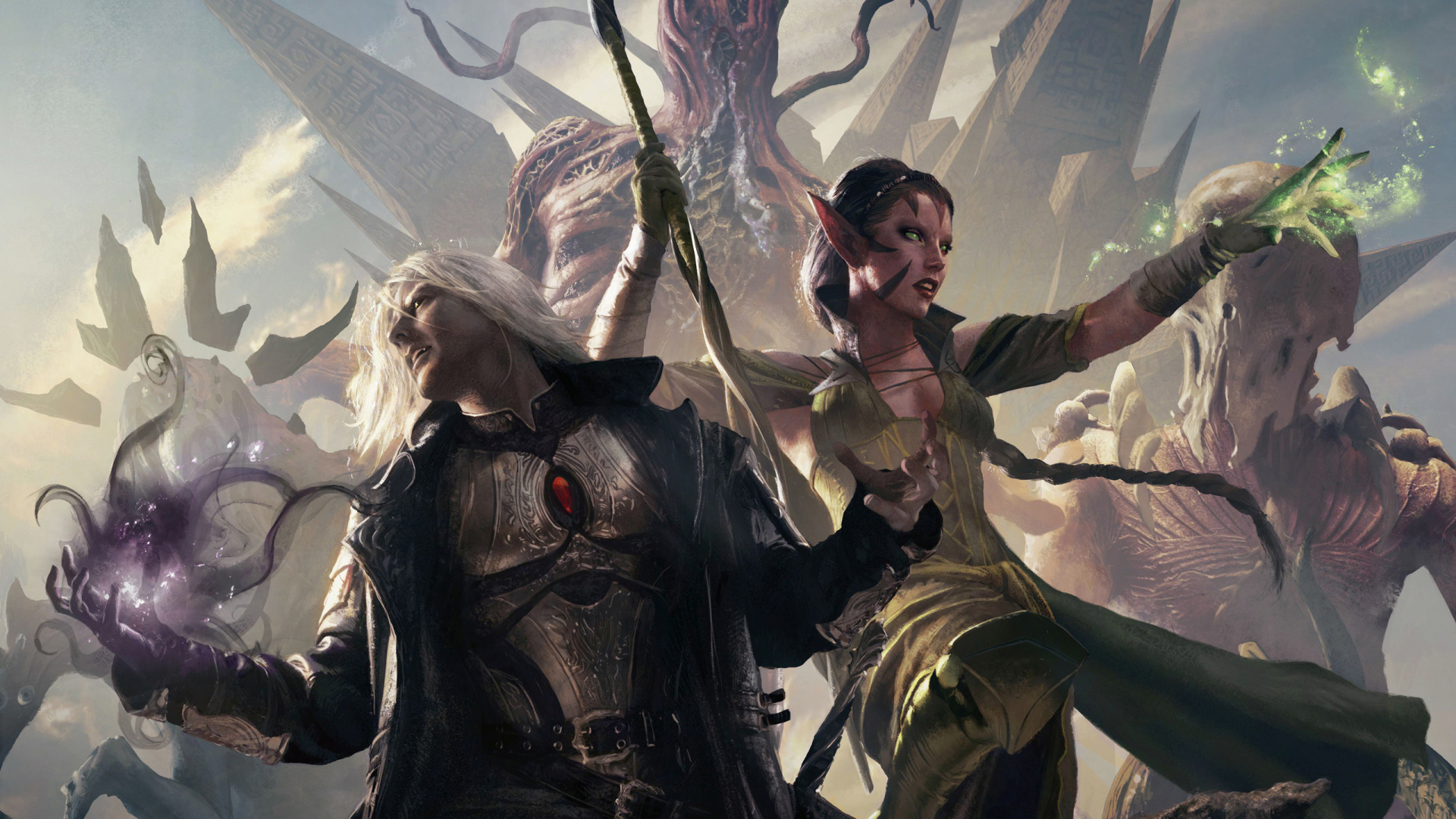 3 Männer in Grün-schwarzem Anzug Mit Schwertern. Wallpaper in 1920x1080 Resolution