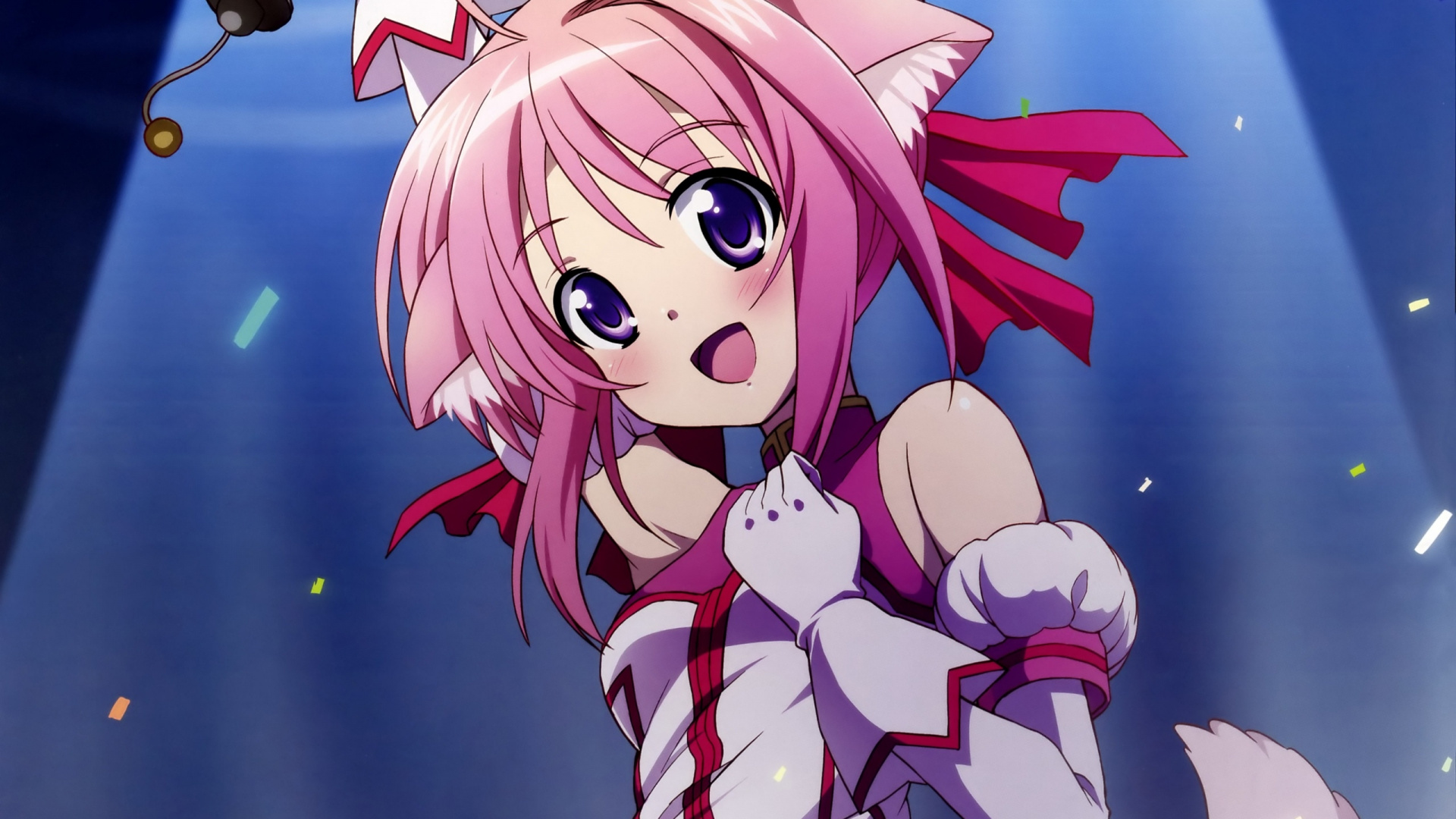 Chica en Vestido Blanco a Rayas Rojas y Azules Personaje de Anime. Wallpaper in 1920x1080 Resolution