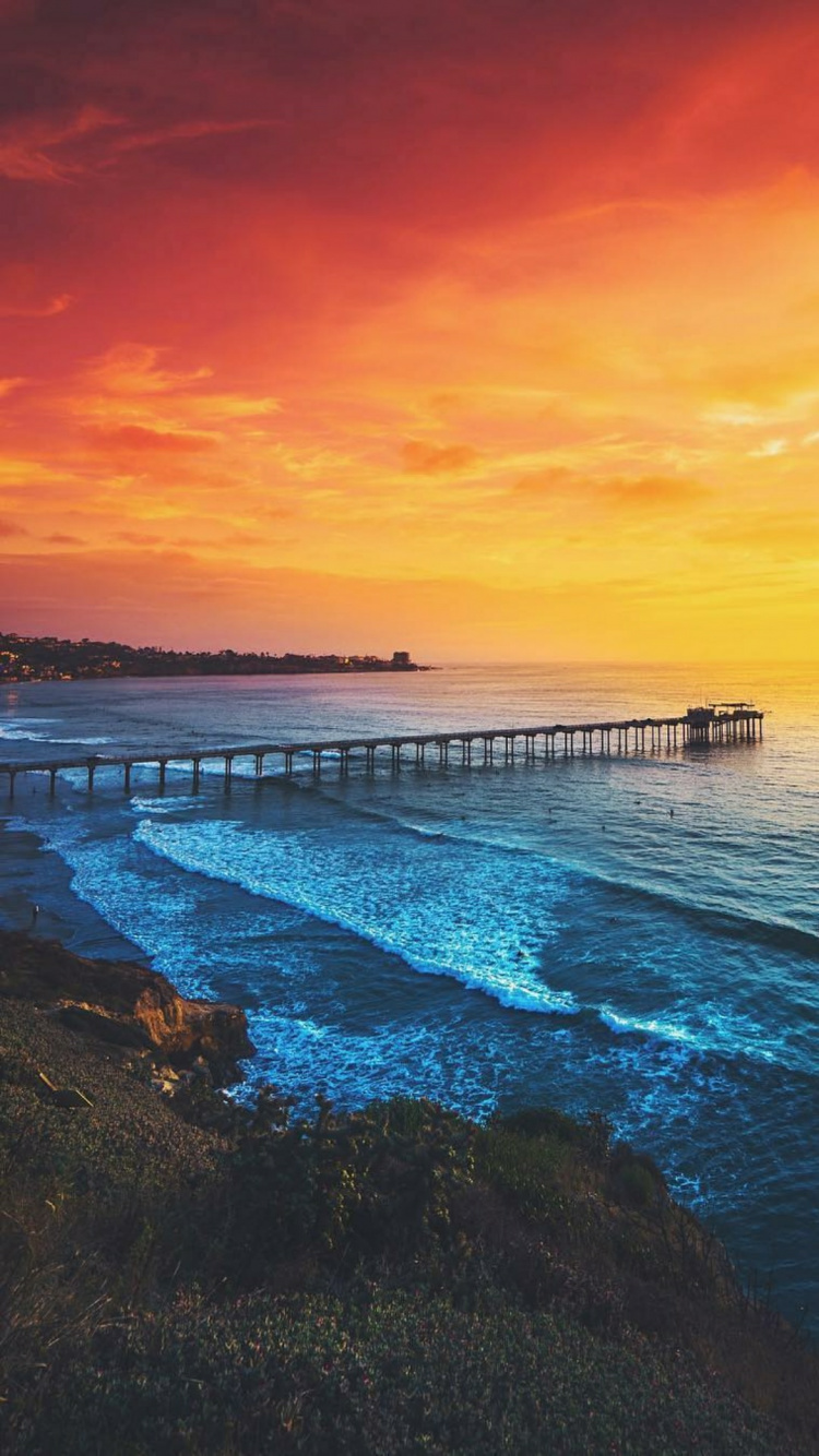 Playa Del Océano, Playa Del Pacífico, Mission Beach, Playa, Puesta. Wallpaper in 750x1334 Resolution