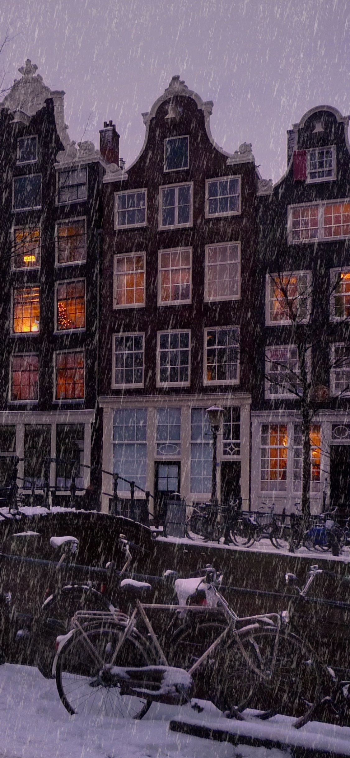 冬天, 城市, 晚上, 大都会, 阿姆斯特丹 壁纸 1125x2436 允许