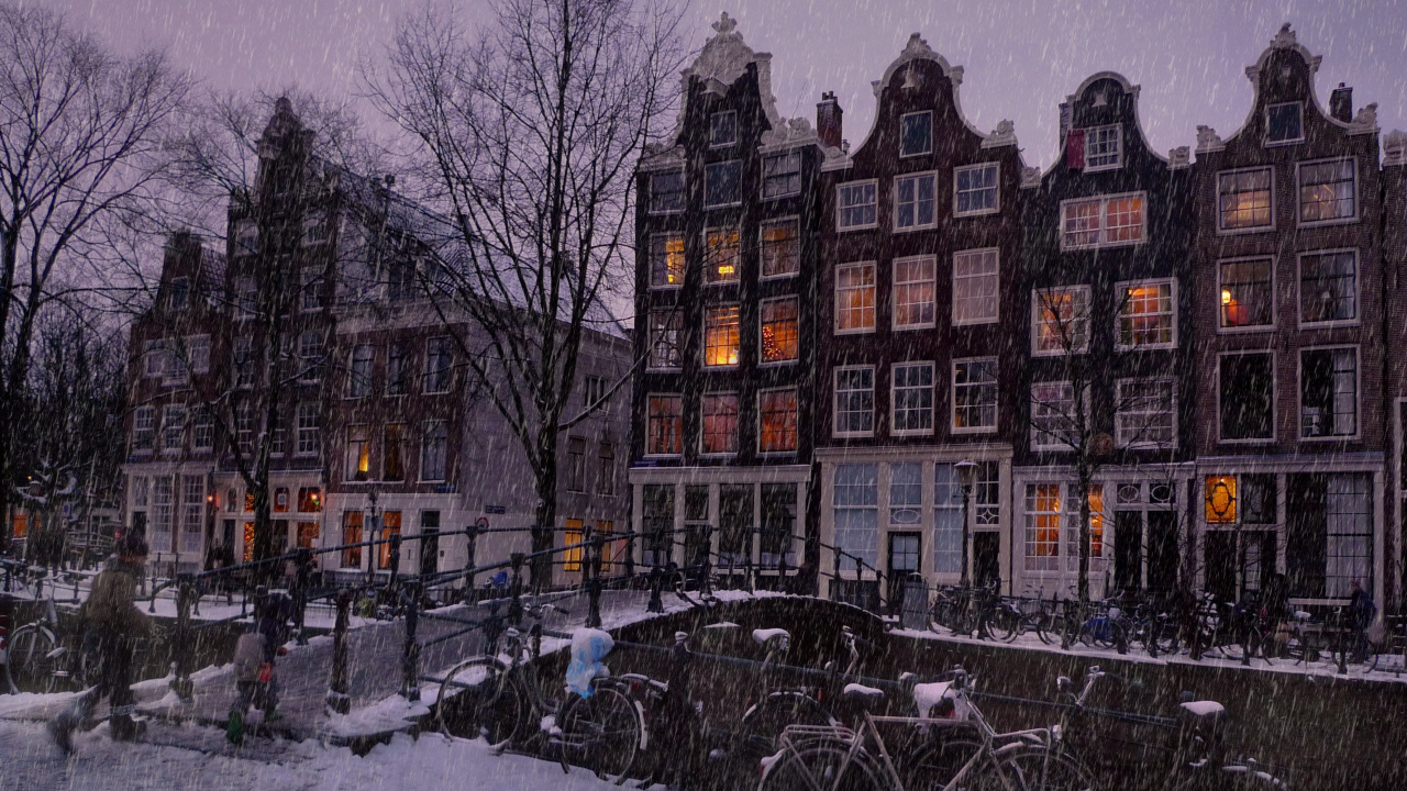 冬天, 城市, 晚上, 大都会, 阿姆斯特丹 壁纸 1280x720 允许