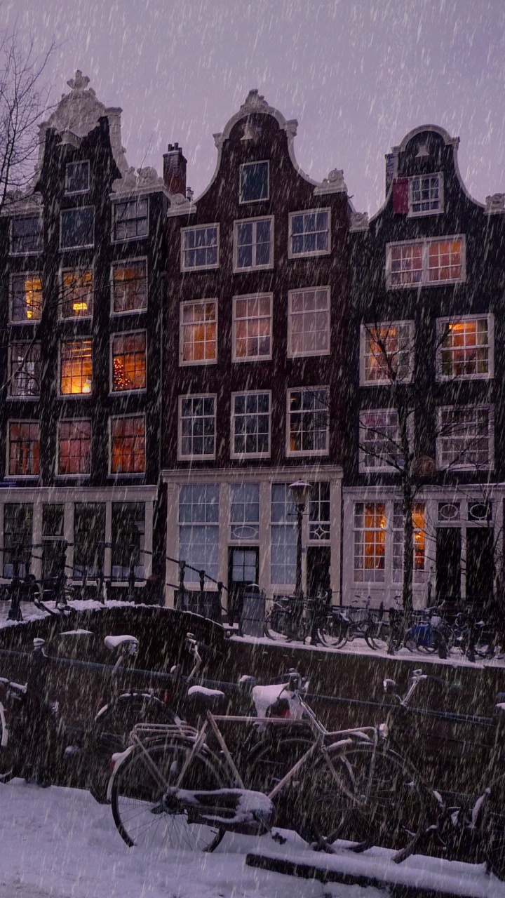 冬天, 城市, 晚上, 大都会, 阿姆斯特丹 壁纸 720x1280 允许