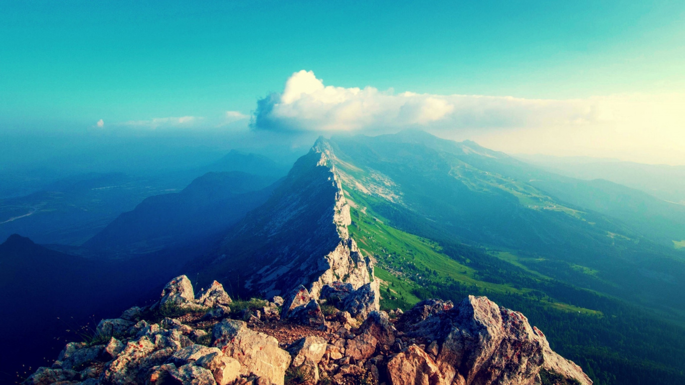 Green Mountain Under Blue Sky During Daytime. Wallpaper in 1366x768 Resolution
