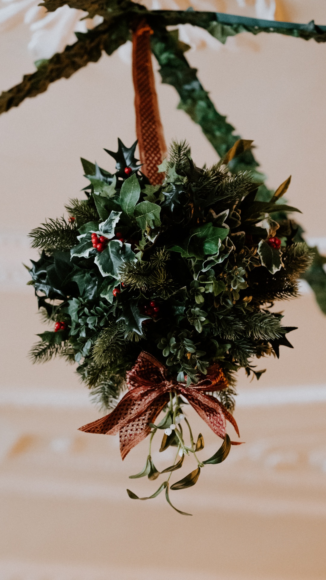 Green and Red Christmas Tree. Wallpaper in 1080x1920 Resolution
