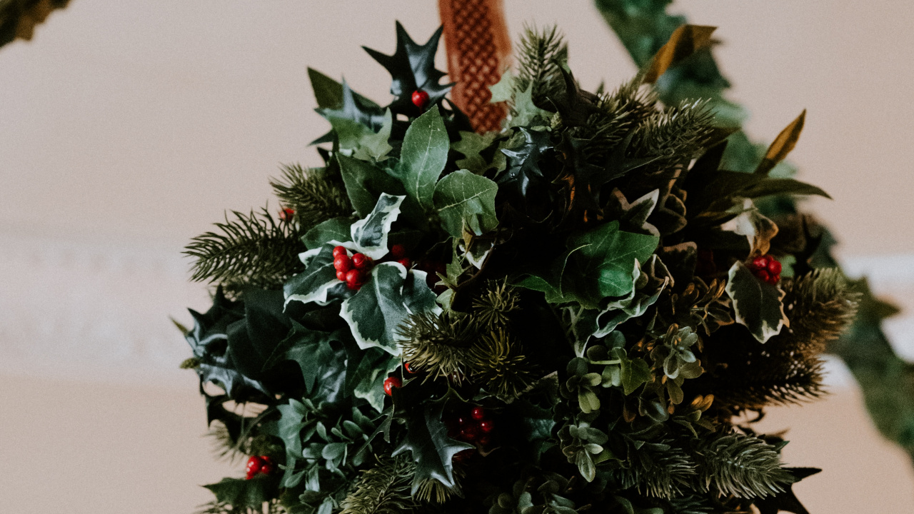 Green and Red Christmas Tree. Wallpaper in 1280x720 Resolution
