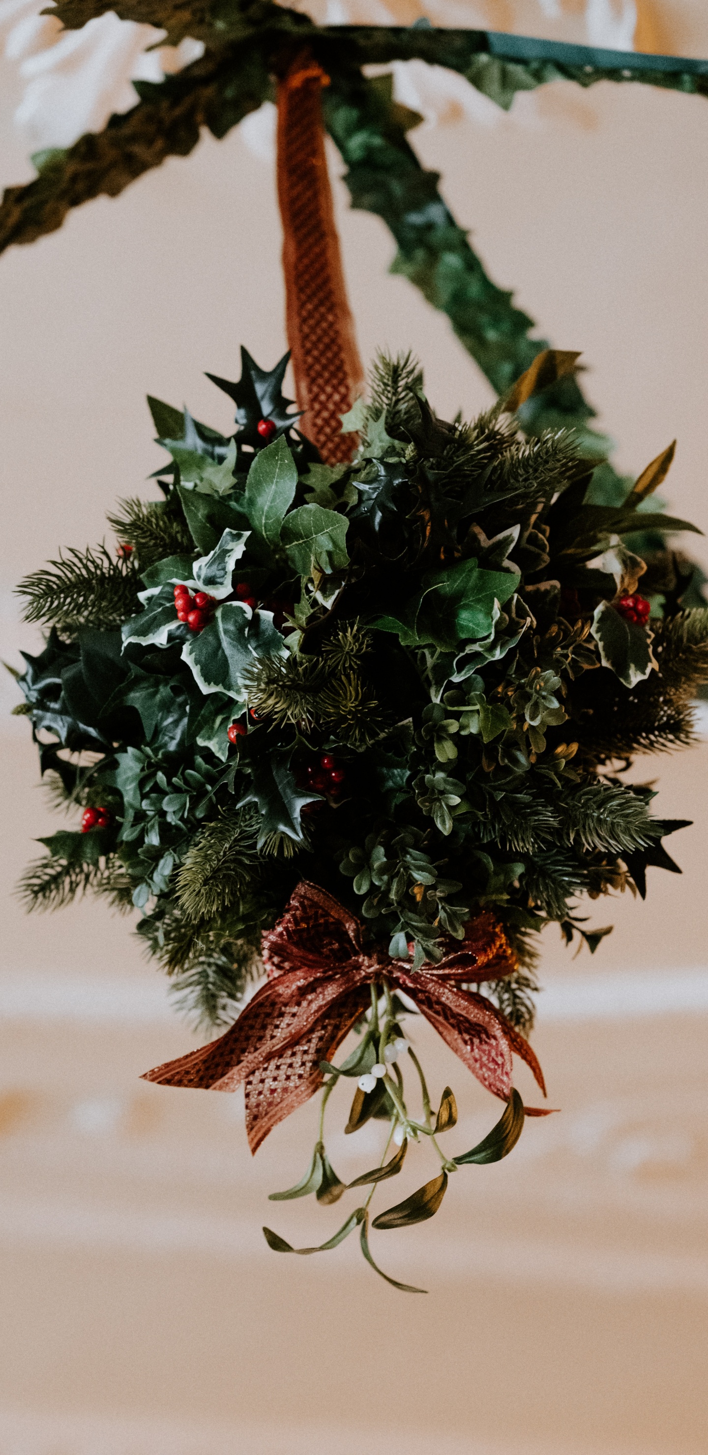 Grüner Und Roter Weihnachtsbaum. Wallpaper in 1440x2960 Resolution