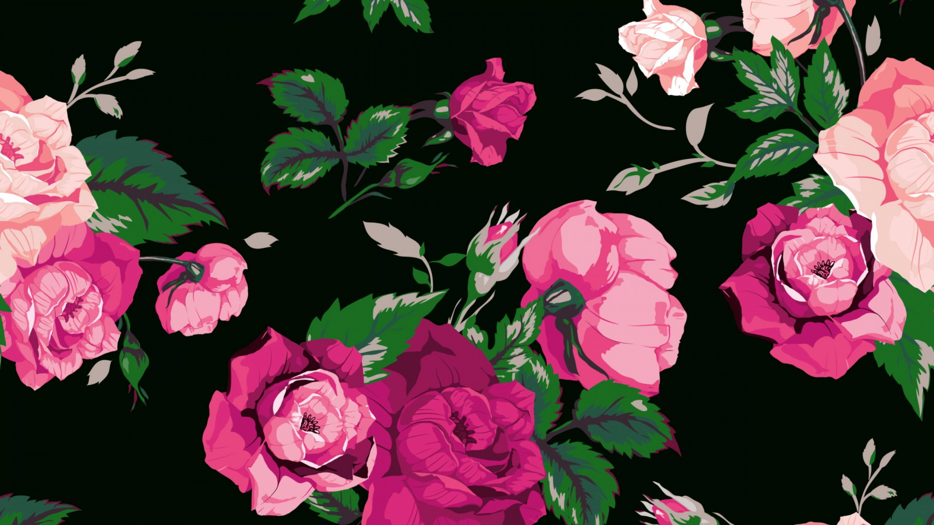 Abbildung Der Rosa Und Grünen Blumen. Wallpaper in 1920x1080 Resolution