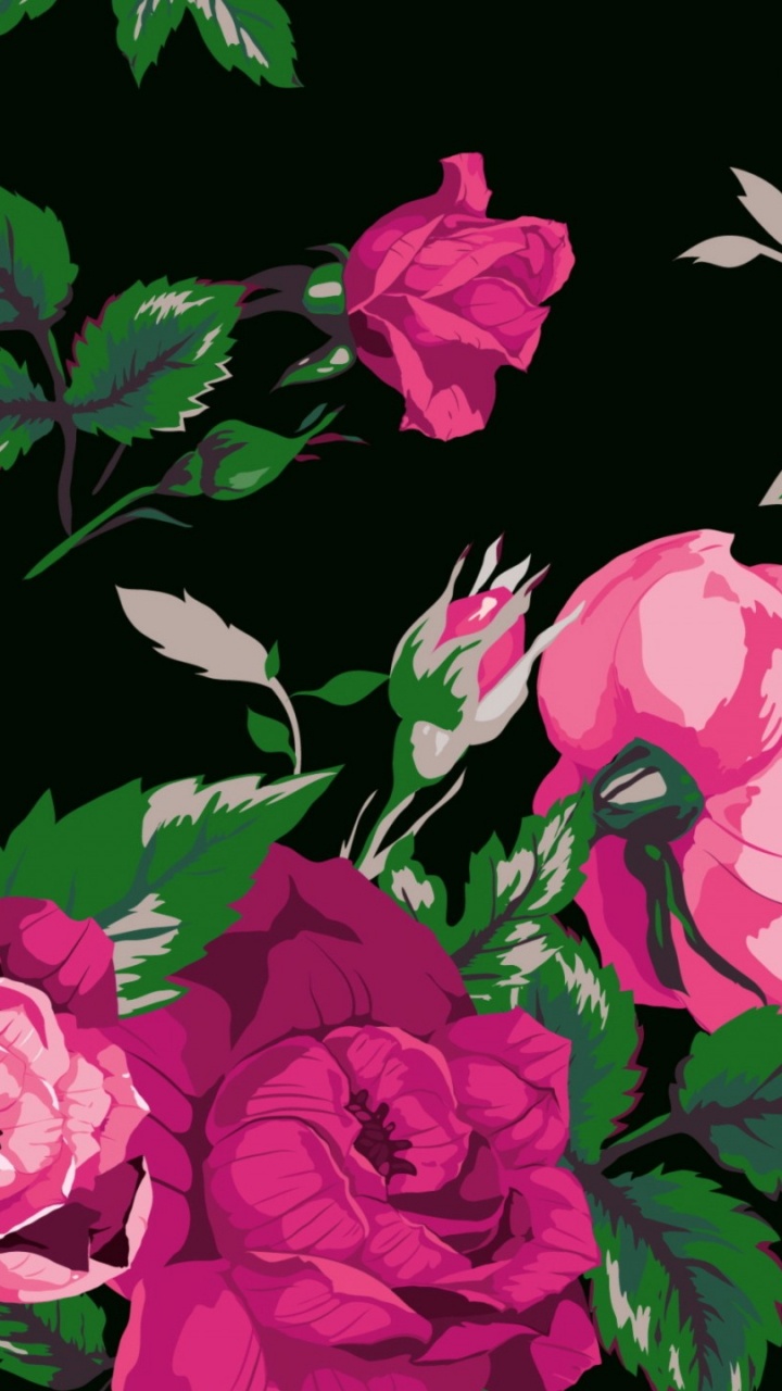 Abbildung Der Rosa Und Grünen Blumen. Wallpaper in 720x1280 Resolution