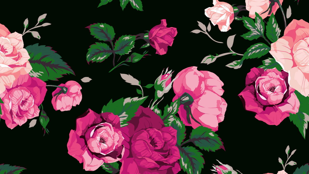Pink and Green Flowers Illustration. Wallpaper in 1280x720 Resolution