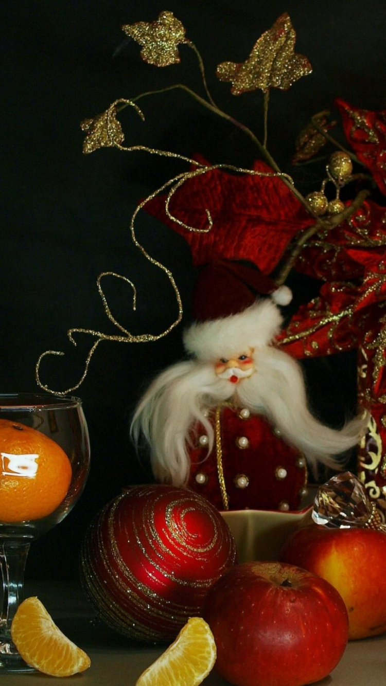 Weihnachtsmann, Neujahr, Malerei, Geschenk, Still-life-Fotografie. Wallpaper in 750x1334 Resolution